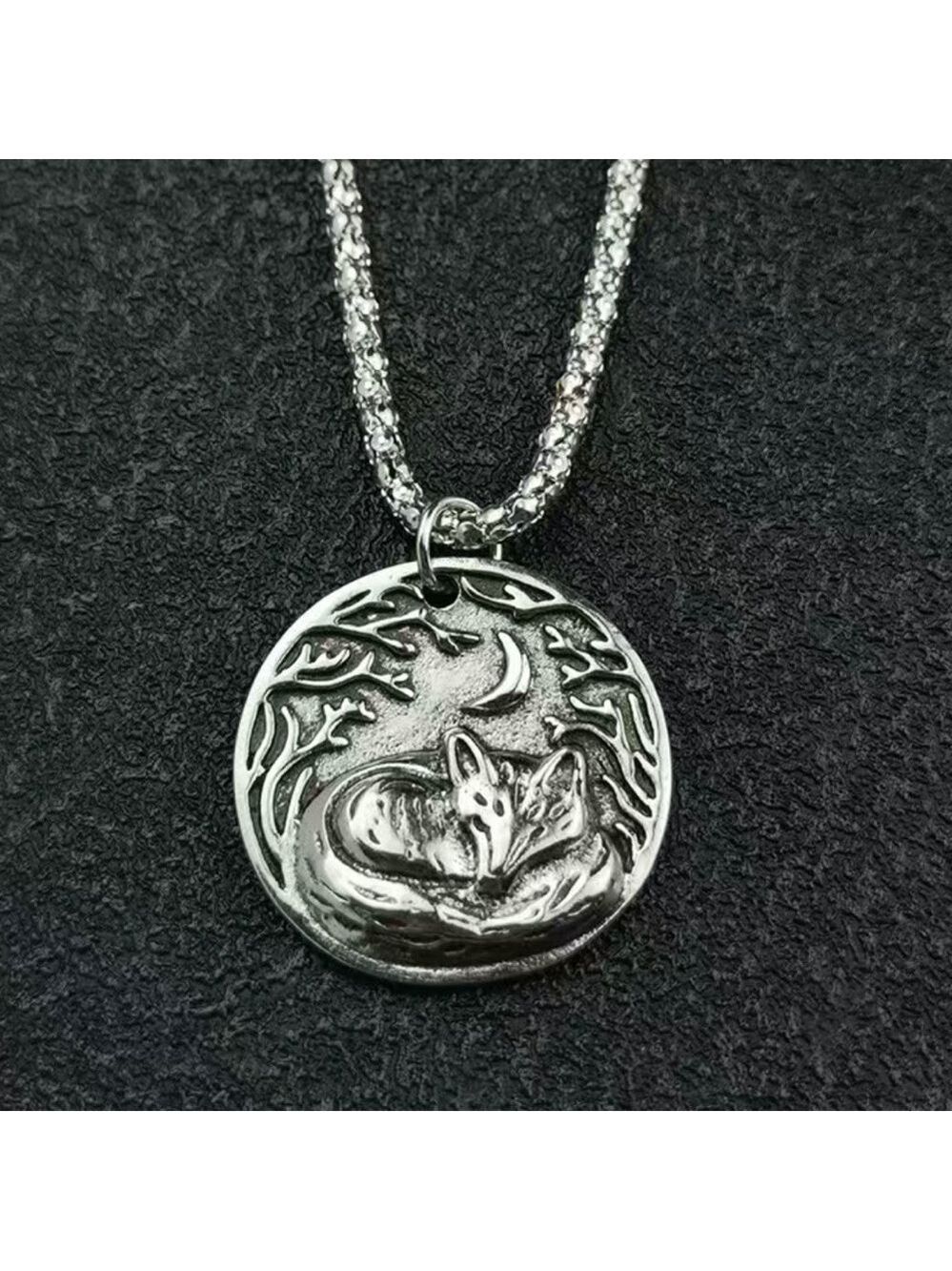 Sleeping Fox under the Moon Pendant and Necklace #1401